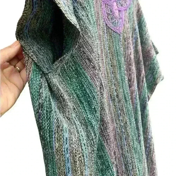 Vintage handmade Blind Bay boho thick embroidered colorful striped Shawl fringe - Picture 4 of 5